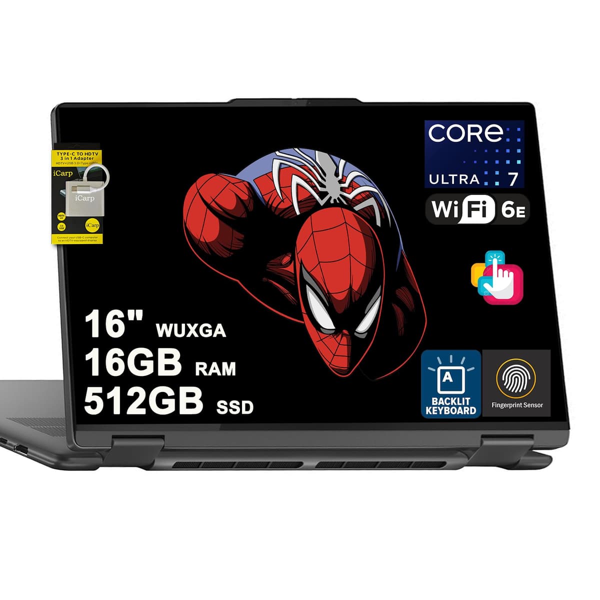 Lenovo Yoga 7 16 portátil 2 en 1 16" WUXGA IPS táctil Intel Ultra 5 de 8 núcleos 226V (hasta 40 TOPS) 16GB DDR5 512GB SSD retroiluminado con lector de huellas para diseñador negocio profesional Win11 ICP Hub con Copilot AI Ultra 5 226V