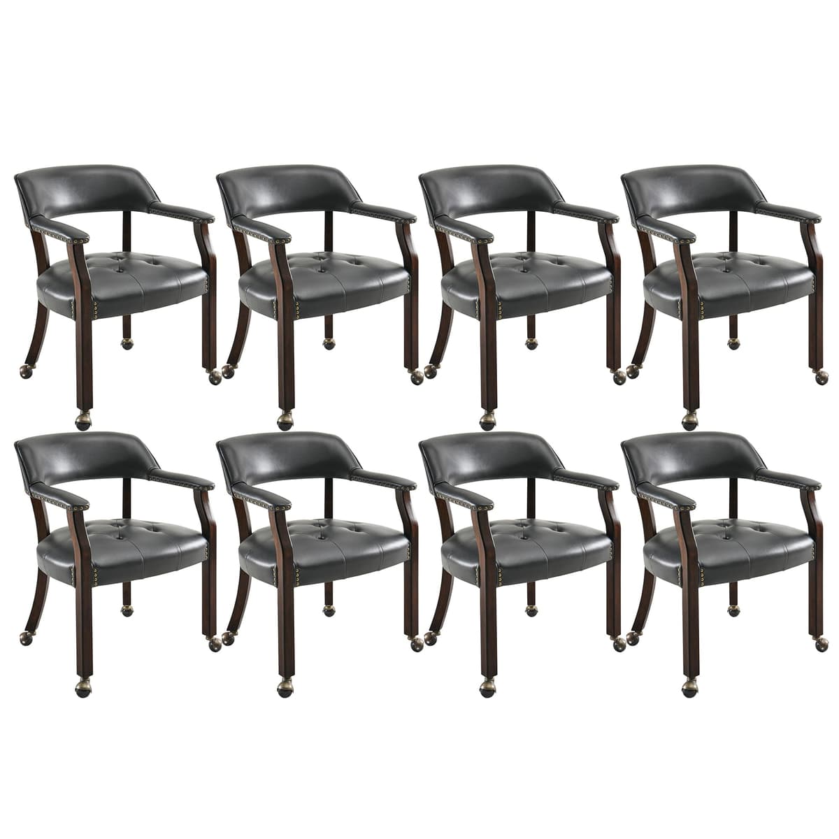LEEMTORIG Set de 8 sillas de comedor grandes con ruedas y brazos, patas espresso y tapizado negro SY-318-BK LEESY-318-BK08