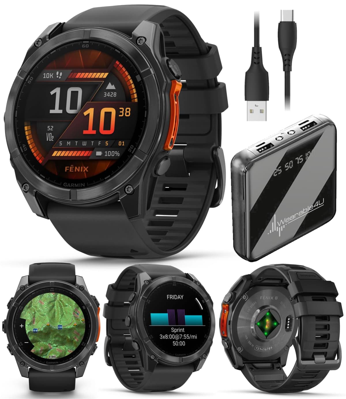 Wearable4U Garmin Fenix 8 51 mm AMOLED Slate Gray con correa negra y power bank