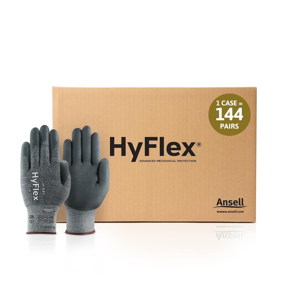 HyFlex 11-531 Guantes industriales resistentes a cortes con palma de nitrilo espumado - Talla S (144 pares) 11-531-7