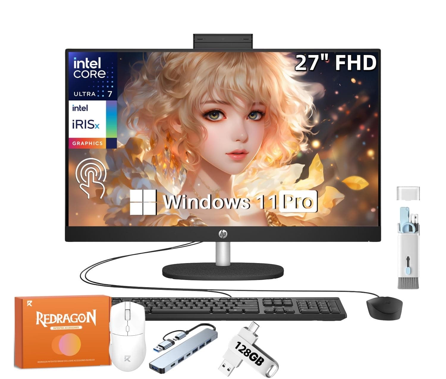 HP All-in-One 27" Touch - Intel Ultra 7 155U, 32GB DDR5, 2TB SSD, Windows 11 Pro HP 27 All-In-One Desktop