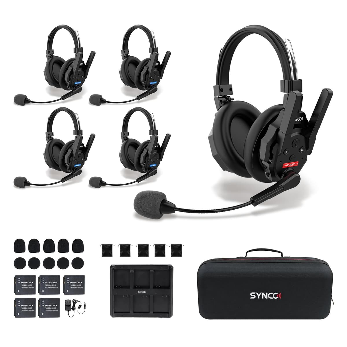 SYNCO XTALK XMAX5 Sistema de Intercomunicador Inalámbrico, Auriculares de Comunicación de Doble Oreja 500 m/1640 ft con Reducción de Ruido para Evento de 5 Personas Producción de TV En Vivo, Xtalk-Xmax-Auriculares-Inalámbricos-Intercomunicador