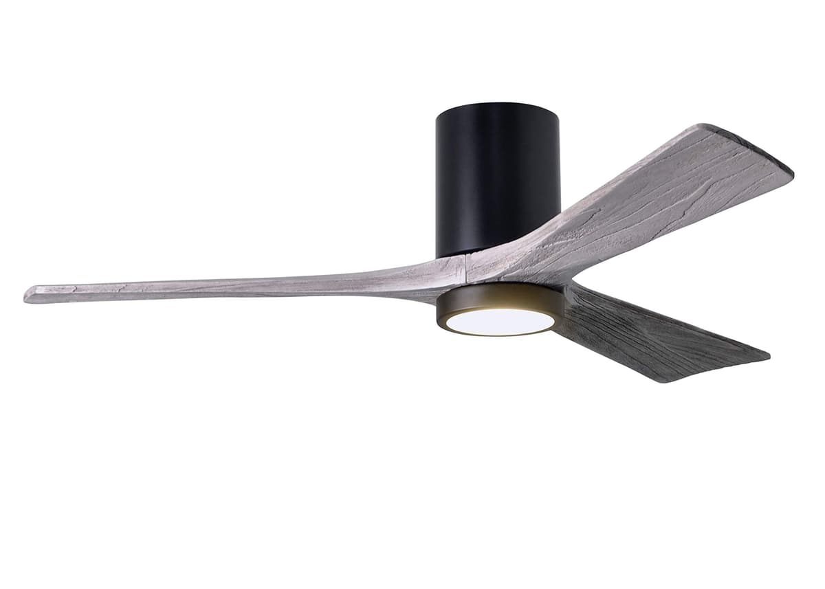 Matthews IR3HLK-BK-BW-52 Irene Ventilador flush 52" con luz, control remoto y pared, motor DC silencioso, 3 aspas sólidas, negro mate con barn wood
