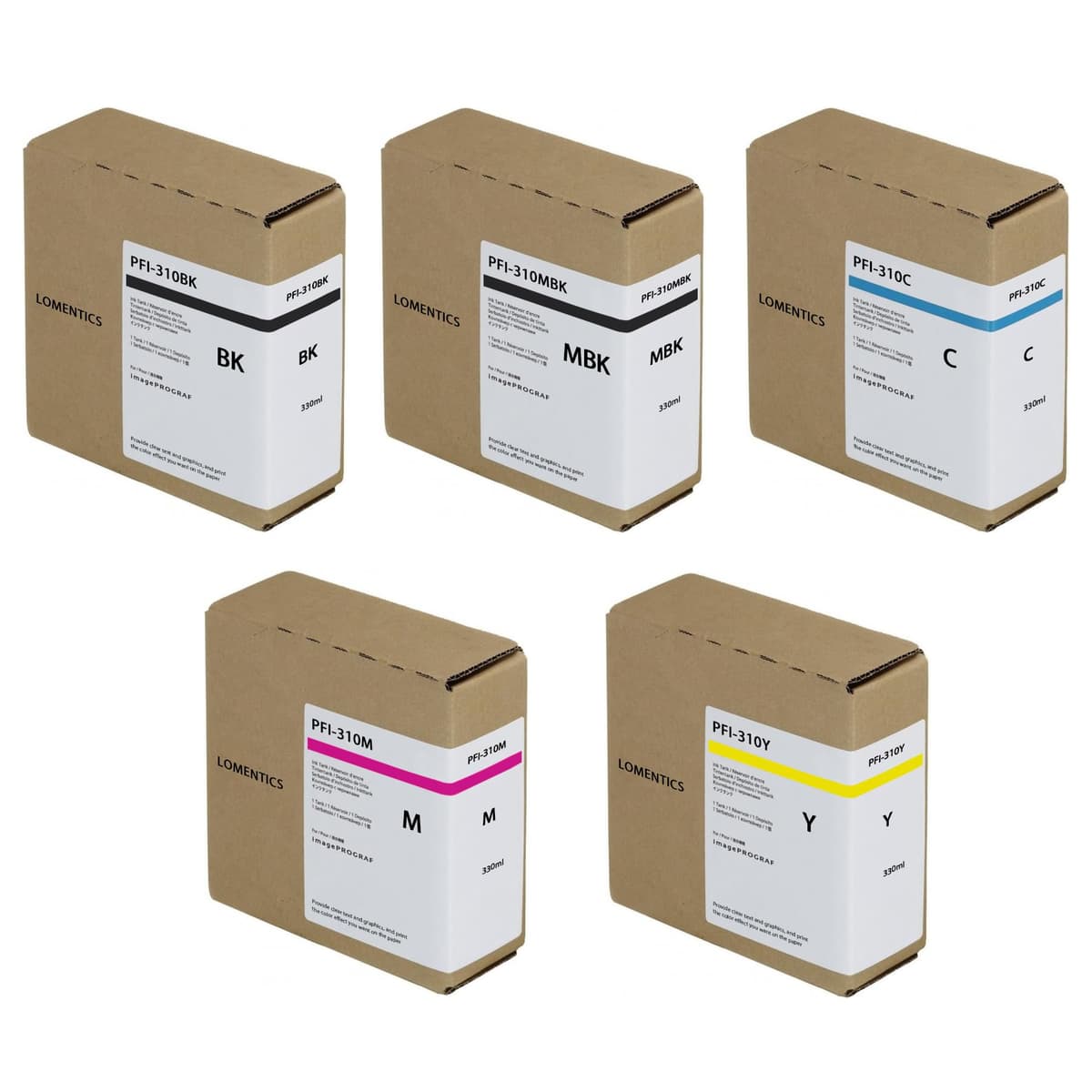 LOMENTICS PFI-310 Pack de 5 tintas compatibles Loment (330ml) - Matte Black, Cyan, Magenta, Yellow