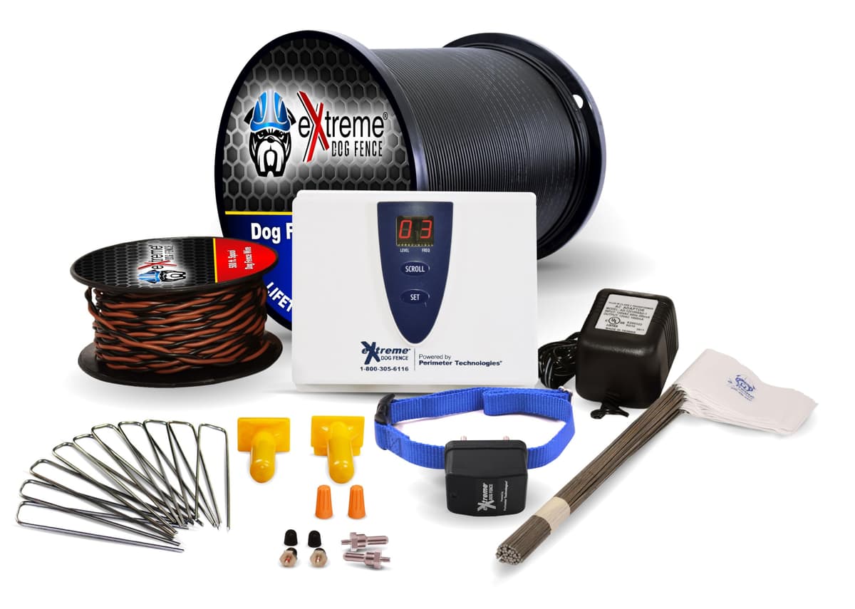 Extreme Dog Fence Cerco Eléctrico para Perros Tercos - 1 Perro 1000' de Cable de Calidad Profesional para Cerco de Mascotas de 1/3 Acre y 8 Niveles de Corrección para Perros Más Grandes y Tercos