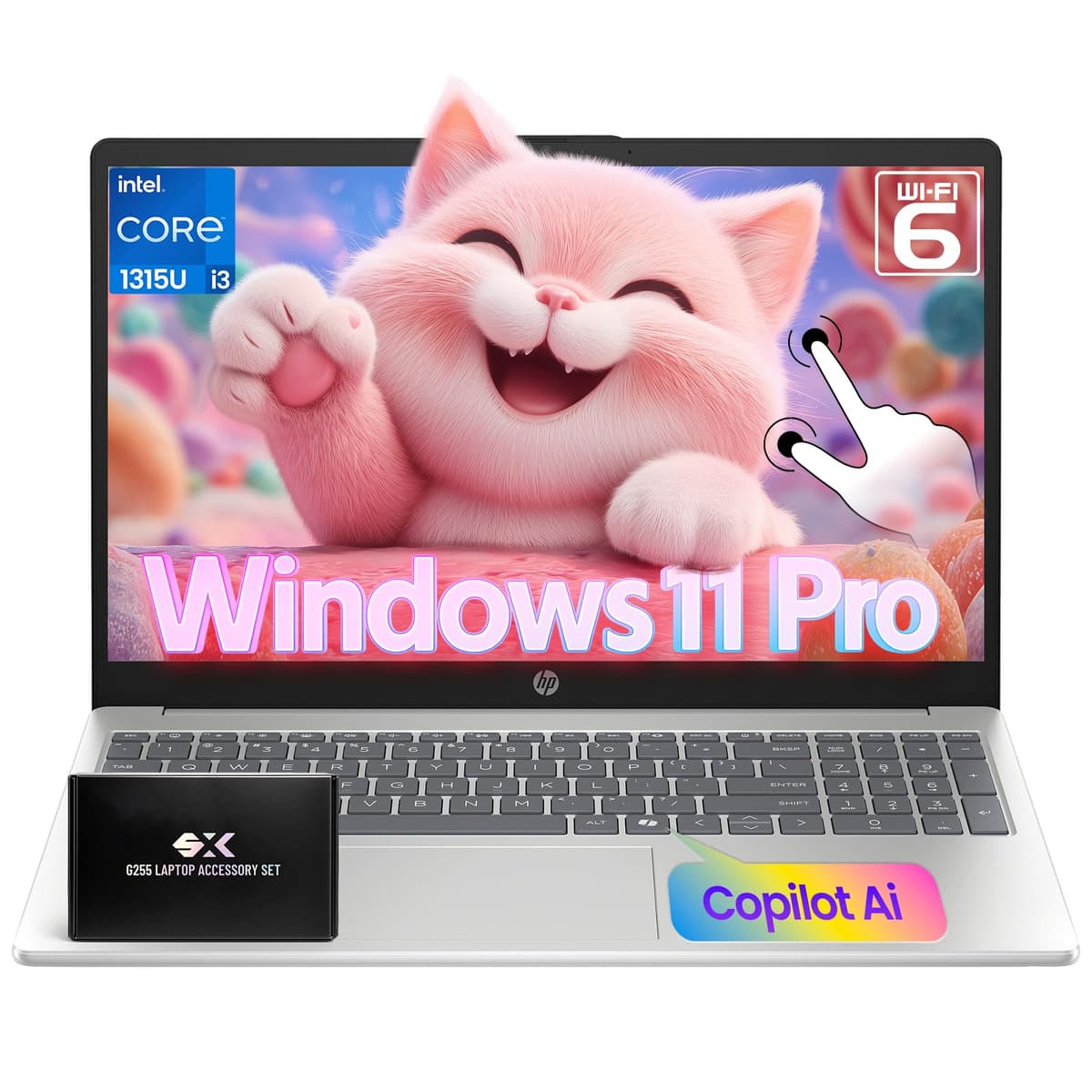 HP 2025 Laptop táctil de 15.6", Intel Core i3-1315U de 13.ª generación (hasta 4.5 GHz), 16 GB RAM, 512 GB SSD, Wi-Fi 6, Bluetooth 5.3, Windows 11 Pro para negocios, kit de accesorios G255 HP 15.6" Laptop