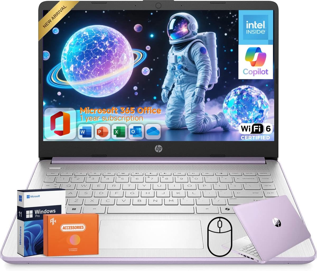 HP 2025 Laptop para Estudiantes y Negocios de 14", Procesador Intel N150, Office 365 por 1 Año, 16 GB RAM, 384 GB de Almacenamiento (128 GB UFS + 256 GB SSD), Copilot AI, Wi-Fi 6, Larga Duración de Batería, Ligero, Windows 11 Pro, Accesorios HP Laptop