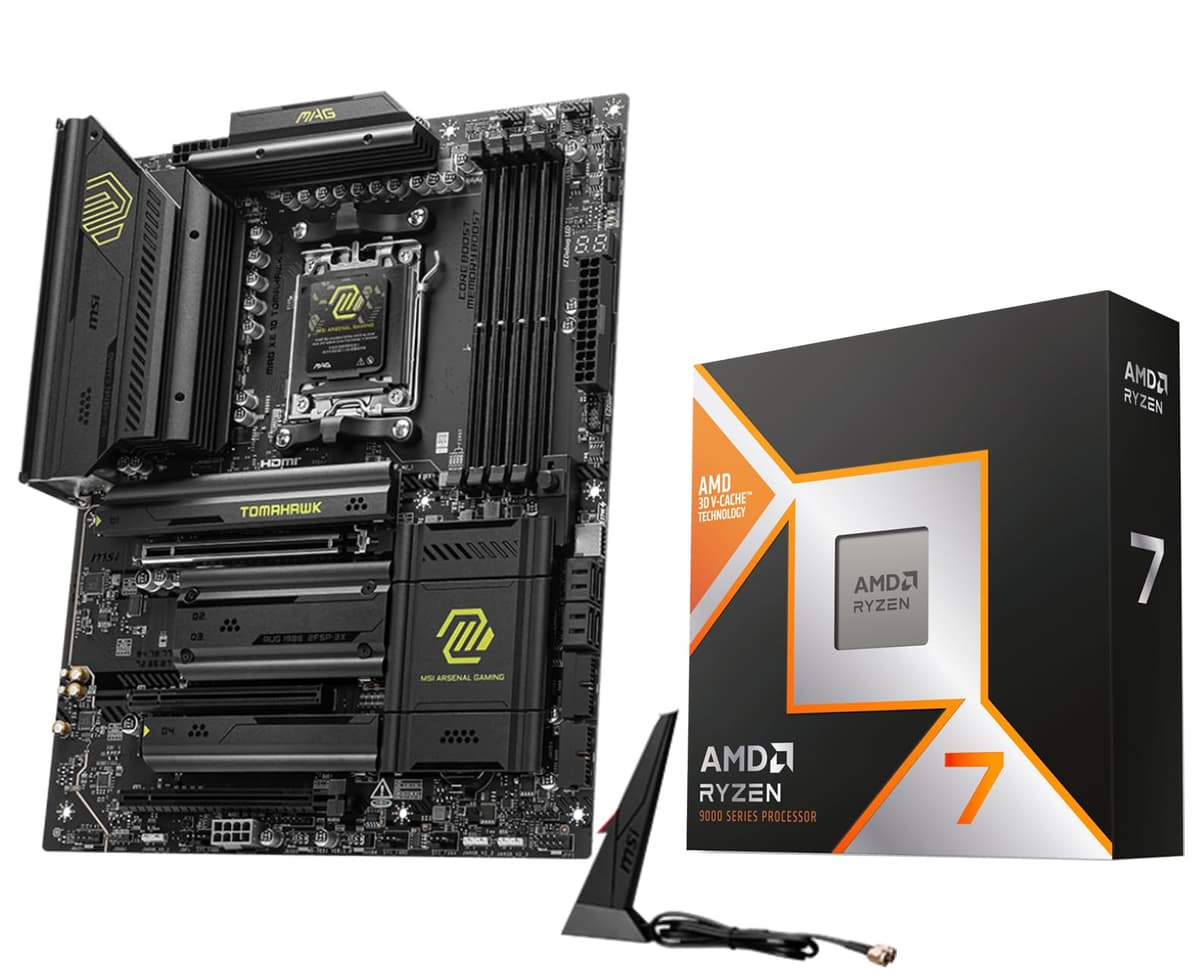 Micro Center Procesador AMD Ryzen 7 9800X3D con Placa Madre Gaming MSI MAG X870 Tomahawk WiFi (AM5, DDR5, PCIe 5.0, M.2 Gen5, USB4 40 Gbps, Wi-Fi 7, Bluetooth 5.4, ATX) 9800X3DMAGX870TMKWF