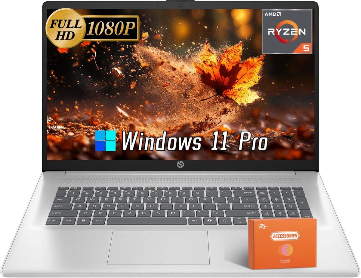 HP 17" Laptop con Windows 11 Pro, Microsoft Office Lifetime, AMD Ryzen 5 7430U, 64GB RAM, 2TB SSD, 17.3" FHD HP Laptop