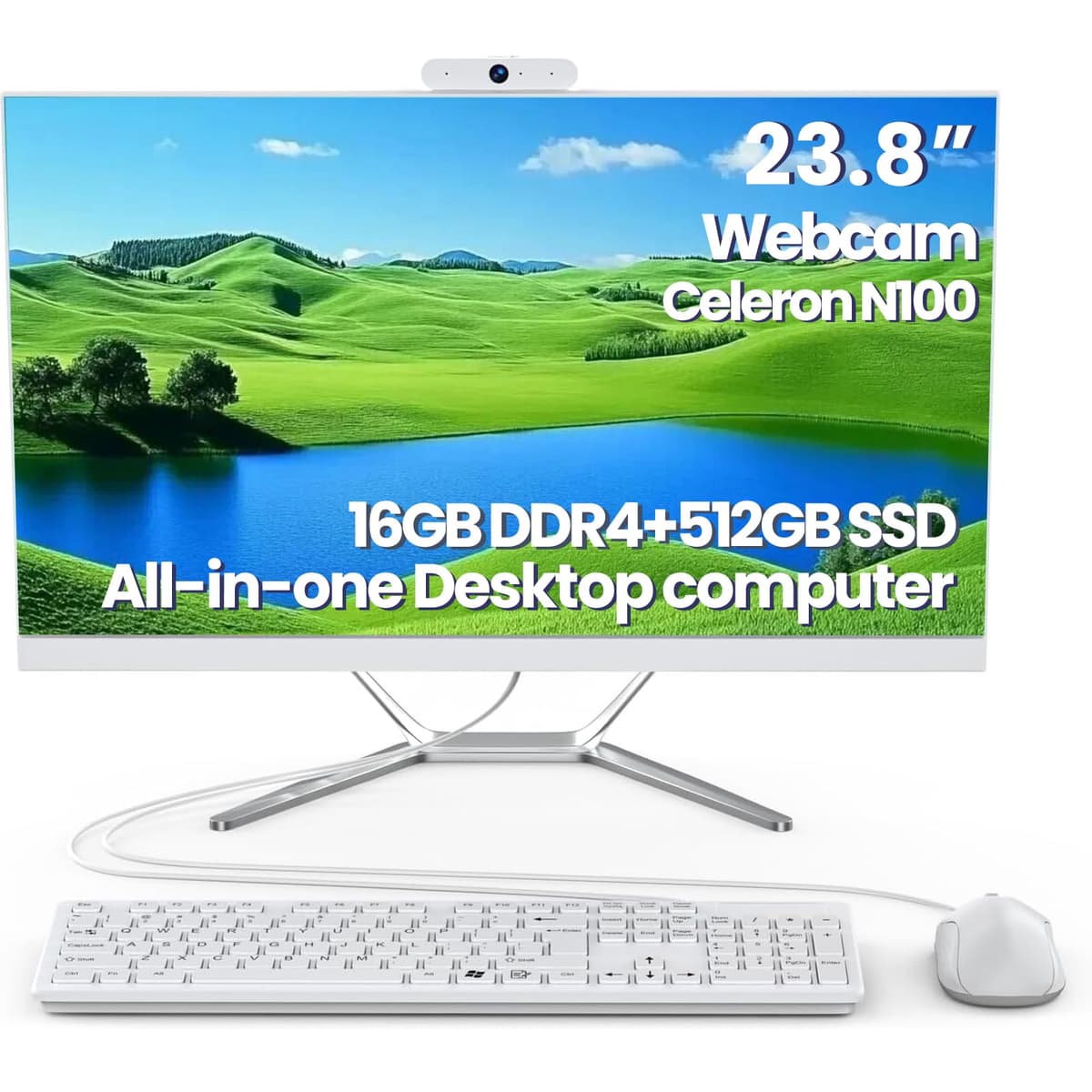 DEQIXIAN Computadora de Escritorio Todo-en-Uno para Oficina en Casa, Cámara HD, Procesador Celeron N100 (Hasta 3.40 GHz), 16GB RAM, 512GB Almacenamiento, Incluye Teclado y Mouse Cableados (N100-16+512)