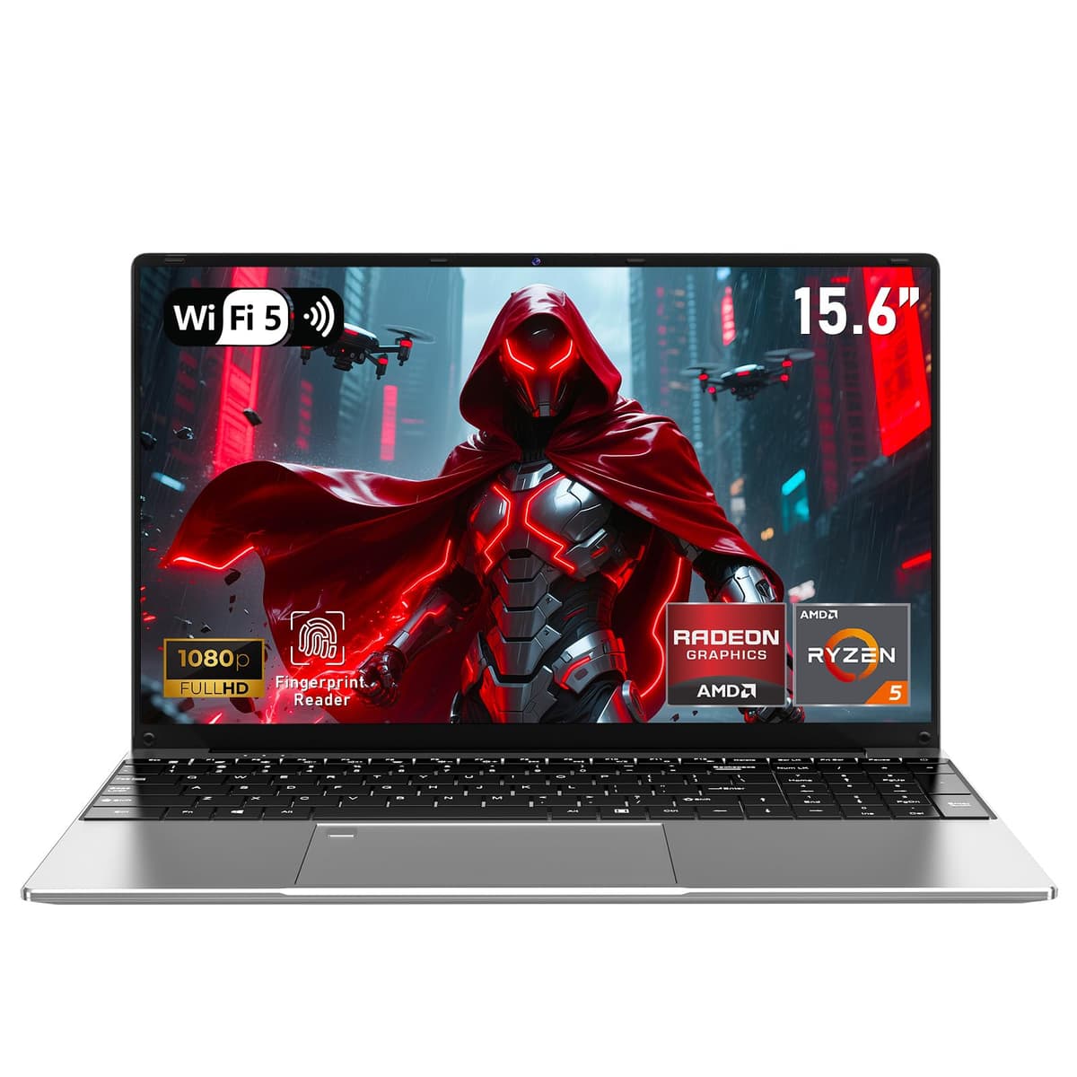 NAIKLULU Computadora Portátil Gamer, Laptop 2026 Win 11 Pro, 16GB RAM 1TB SSD, Ryzen 5 7430U (hasta 4.3GHz, supera a 5700U), Teclado Retroiluminado, Pantalla IPS FHD 1920 x 1080, WiFi 5, BT5.0, Huella Dactilar AM01