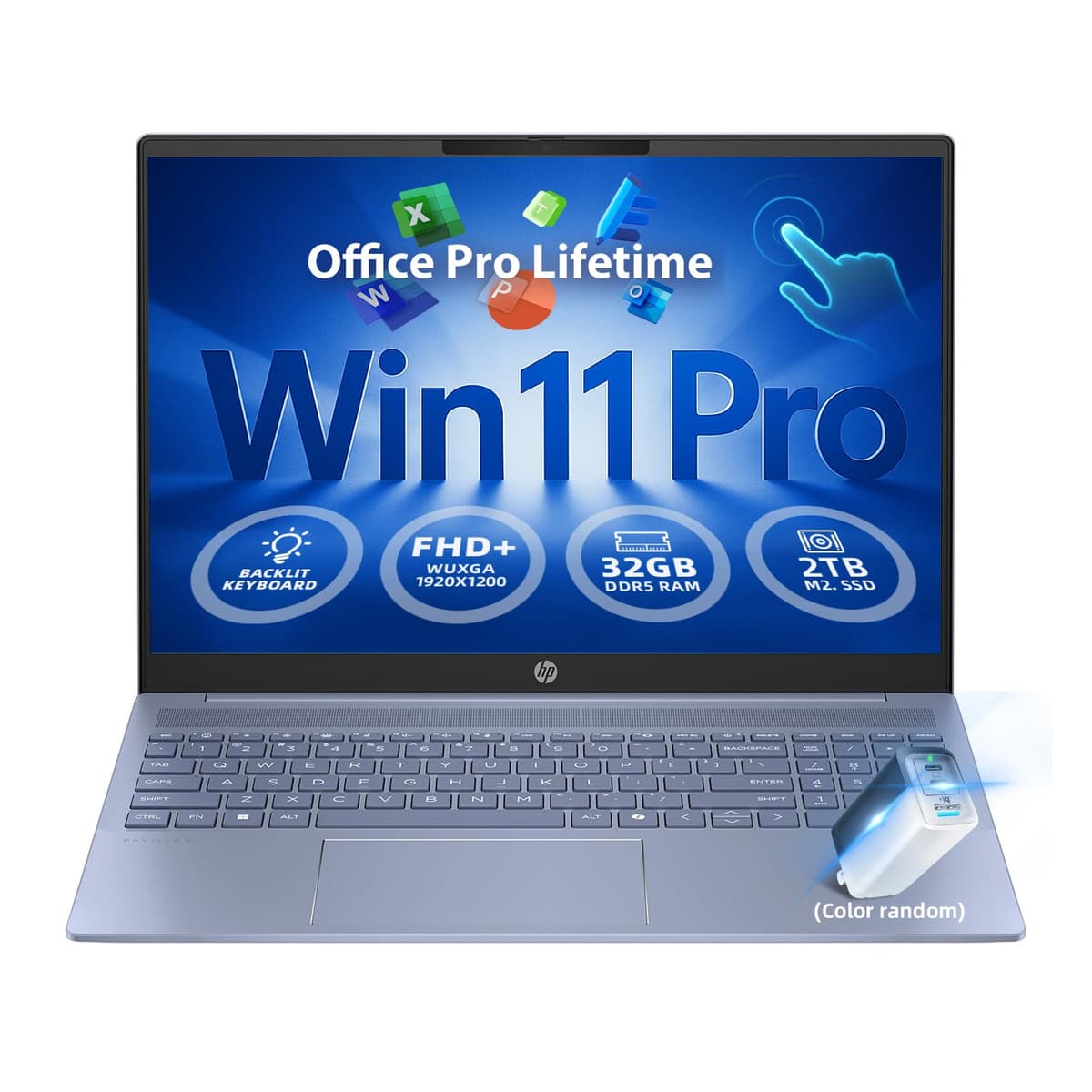 HP Pavilion 16 Pantalla Táctil - Intel Core 7 150U (Equiv. i7-1355U) - Pantalla 16" WUXGA - Copiloto de IA, Teclado Retroiluminado - Windows 11 Pro, Office Pro de por vida 65W Carga GaN - Azul Cielo - 32GB RAM | 2TB SSD