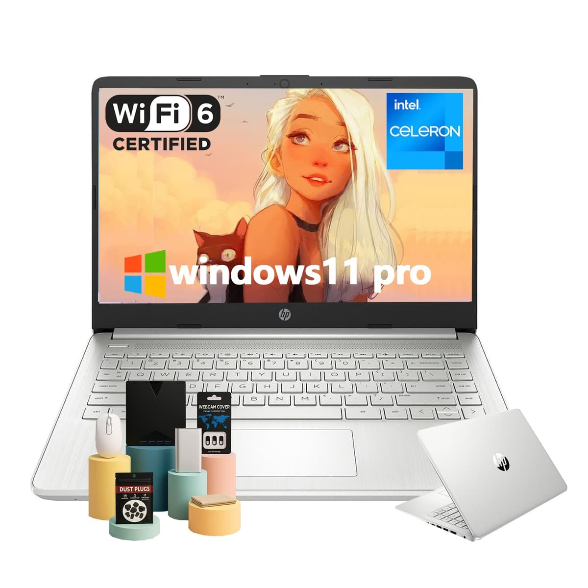 Computadora portátil HP para estudiantes y negocios - Unidad CD/DVD externa incluida • 16 GB de memoria • 128 GB eMMC • Procesador Intel de 4 núcleos • Pantalla HD antirreflejo de 14" • Gráficos Intel UHD • Pantalla HD • Windows 11 Pro (Blanca) N-Series