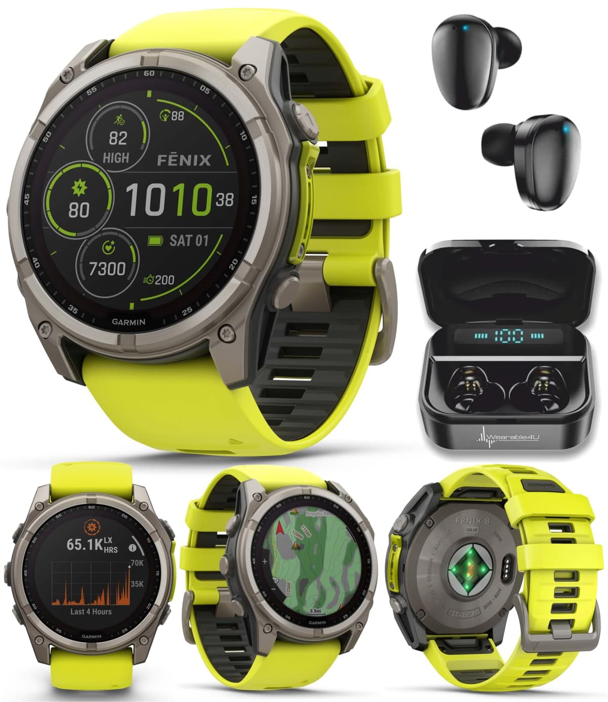 Wearable4U Garmin Fenix 8 51 mm Solar Sapphire Amp Yellow/Graphite con Earbuds Black TWS X7