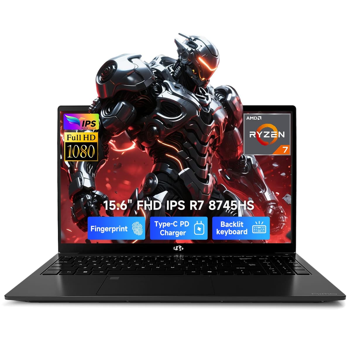 NIMO 15.6" IPS FHD Laptop para Juegos, AMD Ryzen 7 8745HS 32GB DDR5 RAM 1TB SSD (8C/16H, hasta 4.9GHz), Gráficos Radeon 780M, 100W Type-C, Teclado Retroiluminado, Lector de Huellas, USB-C 4.0 Computadora de Negocios ARN79