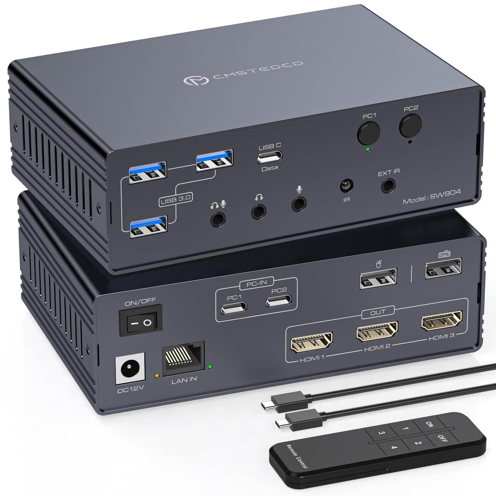 CMSTEDCD KVM Dock Thunderbolt 4 para 2 Computadoras y 3 Monitores Triple 4K@60Hz con Audio y Ethernet SW904-Light Grey