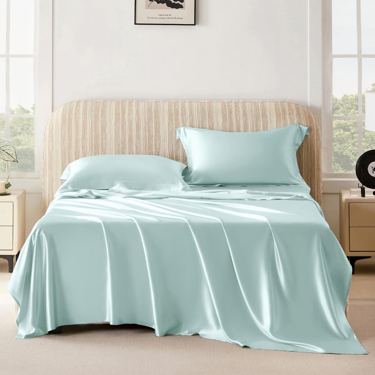 THXSILK Juego de Sábanas 100% Seda Mulberry 25 Momme (Cal. King, Light Blue)