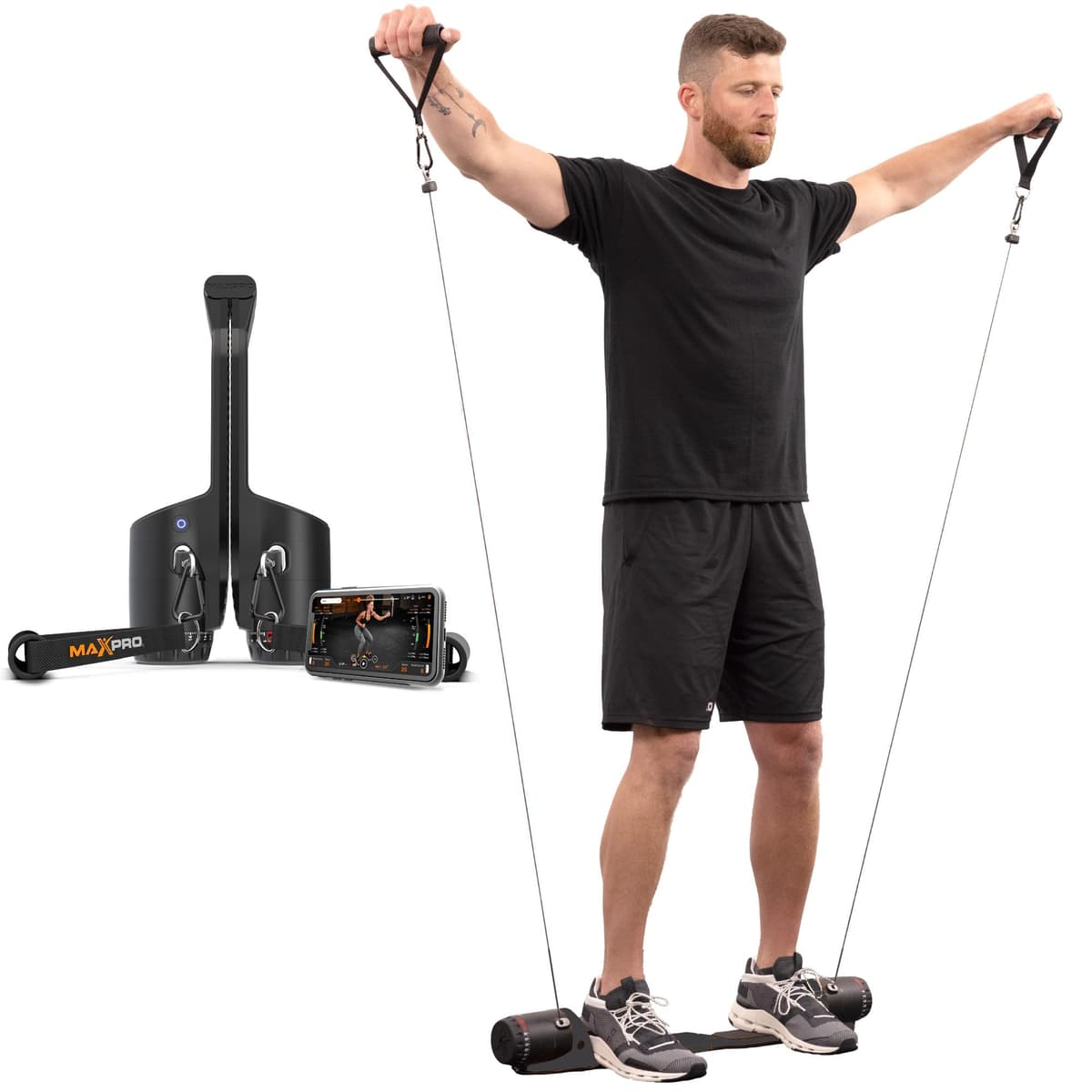 MAXPRO Fitness Cable Home Gym portátil con SmartConnect Bluetooth - 5-300 lbs, Matte Black