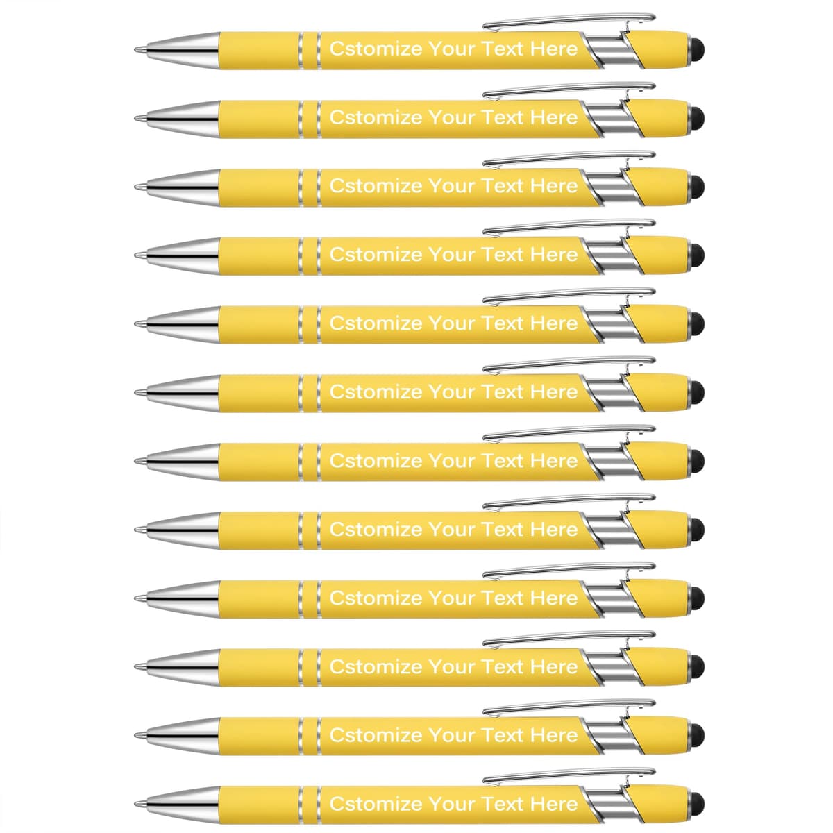 Kingluu 400 Pcs Bolígrafos Personalizados con Stylus, Escritura Suave, Tinta Negra, Personaliza con Nombre o Logo LightYellow YZBDZ001