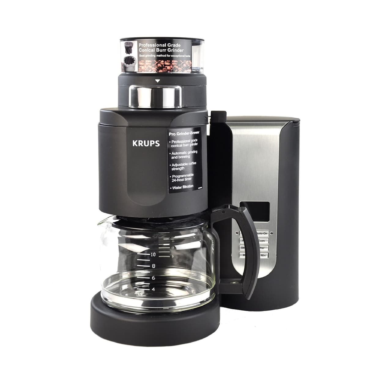 KRUPS KM7005 Cafetera Grind and Brew con Molino Cónico de Acero Inoxidable, 10 tazas, Negra 8000000000