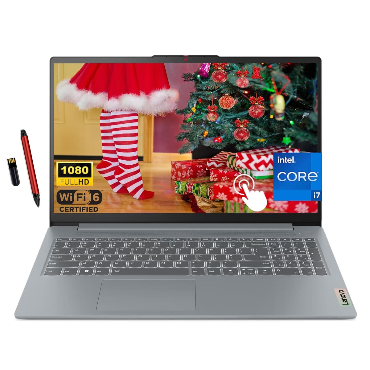 Lenovo IdeaPad Slim 3i 15.6" FHD Pantalla Táctil, Intel de 13ª generación i7-1355U de 10 núcleos, 16GB RAM LPDDR5, 1TB SSD, Gráficos Intel Iris Xe, Teclado Retroiluminado, Wi-Fi 6, Windows 11, Gris Ártico, Memoria USB EAT 16GB