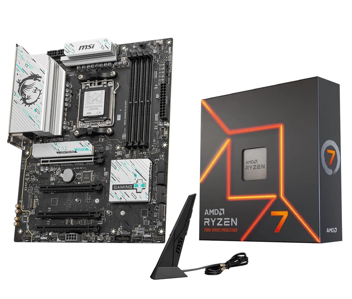 INLAND Micro Center Procesador AMD Ryzen 7 7700X con Placa Madre MSI B850 Gaming Plus WiFi (ATX, AM5, DDR5, PCIe 5.0, M.2 Gen5, Wi-Fi 7, LAN 5G) 7700XB850GAMPLWF