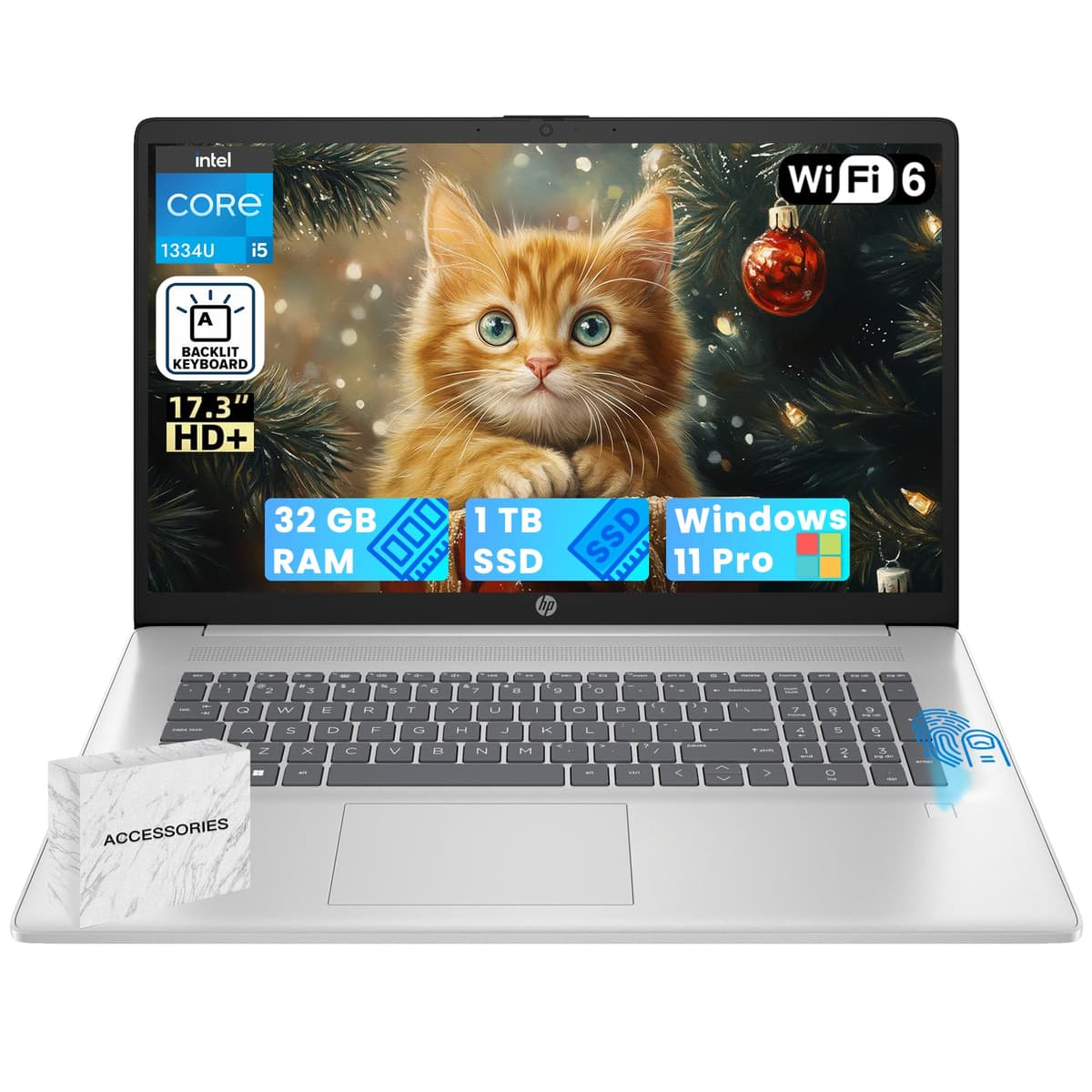 HP 17 Business Laptop - Intel i5-1334U, 17.3" HD+, 32GB RAM, 1TB SSD, Win11 Pro, Office Lifetime, Lector de huellas, Teclado retroiluminado