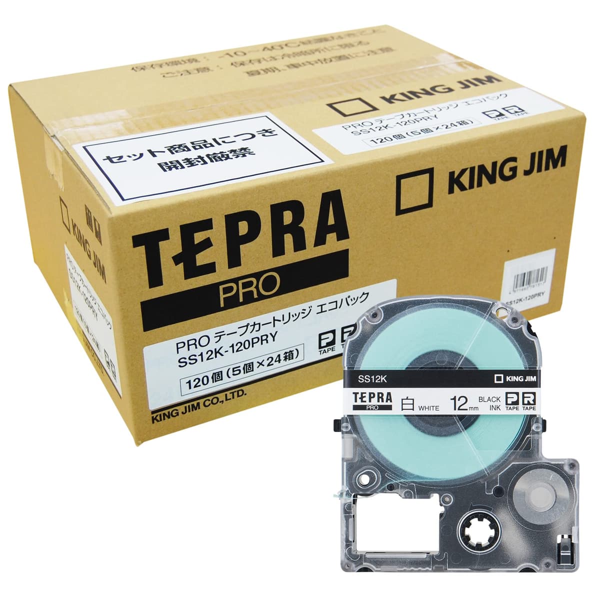 King Jim Tepra PRO SS12K-120PRY Cinta 12 mm Blanco/Texto Negro (120 piezas)