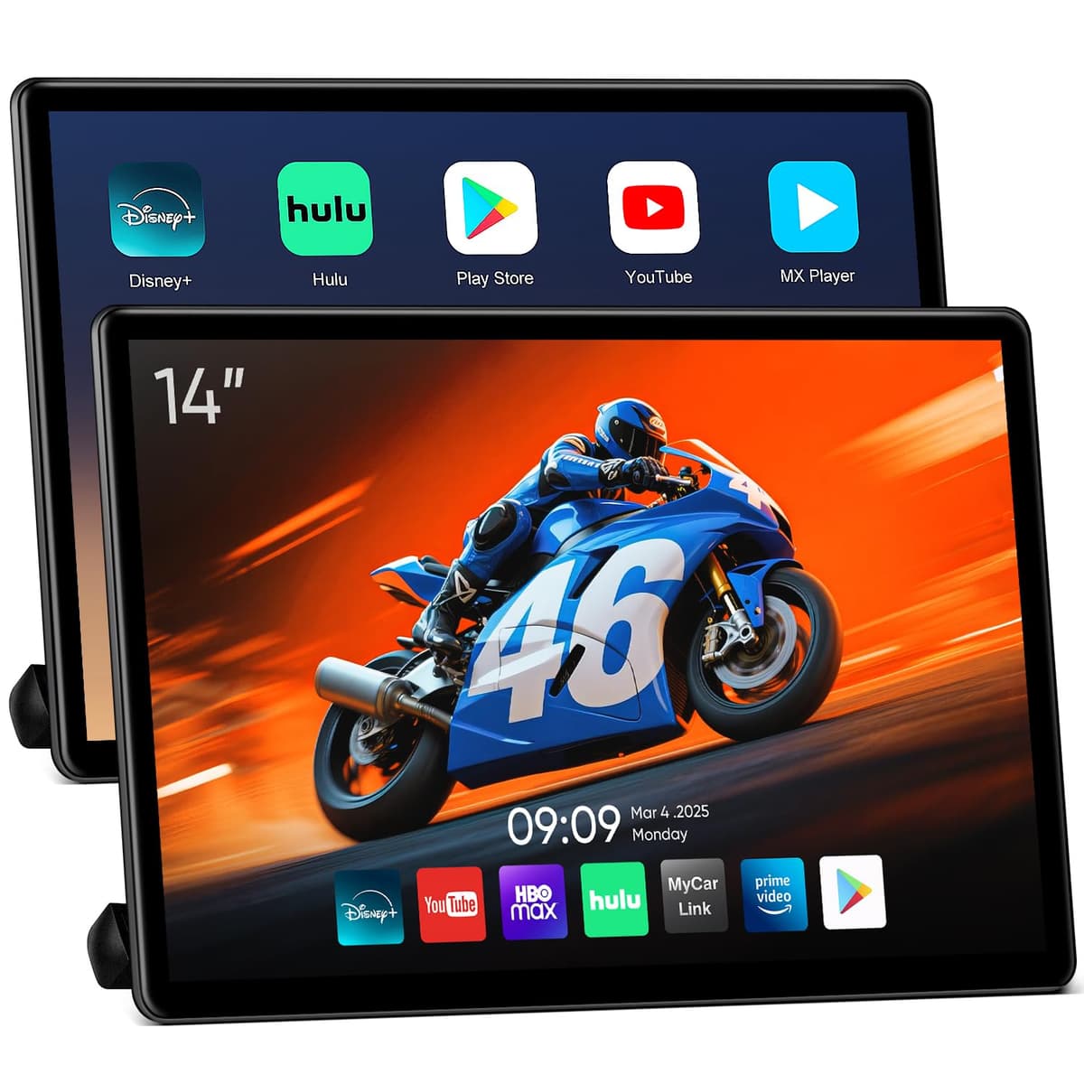 AINAVIGO Monitor de reposacabezas para auto de 14 pulgadas Android portátil - tablet para asiento trasero compatible con duplicación inalámbrica de teléfono, pantalla táctil con WiFi/Bluetooth/HDMI/USB/reproductor de video 4+64GB 2 unidades 14" 4+64G 2pcs