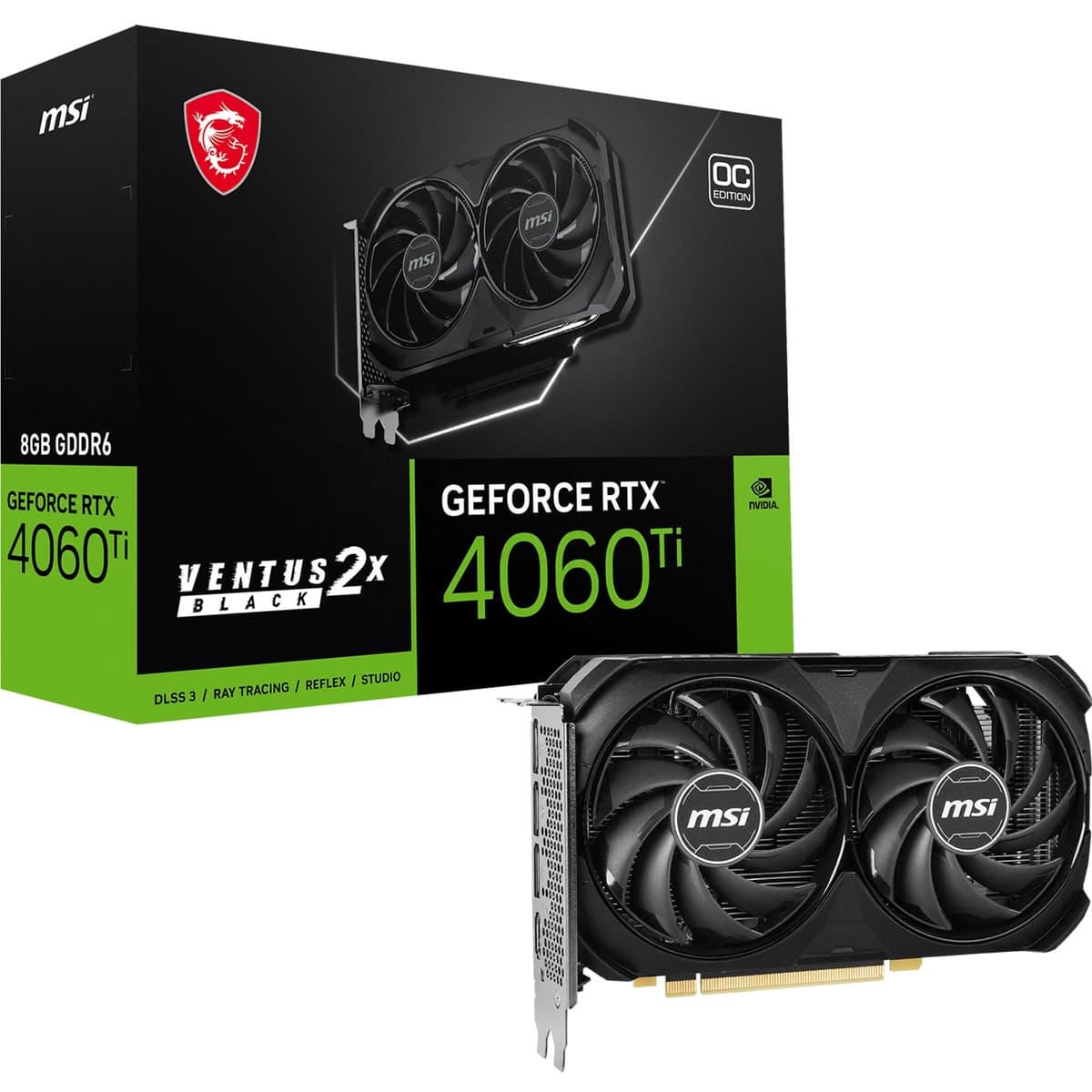 MSI GeForce RTX 4060 Ti Ventus 2X Black 8G OC, 8GB GDDR6, PCIe 4.0 V515-017R