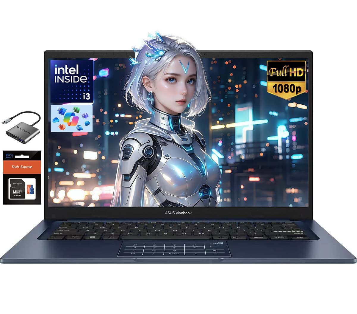 ASUS Vivobook de 14 pulgadas para empresas, 16GB RAM 1TB SSD Intel i3-1315U de 6 núcleos (rinde como i5-1135G7), laptop escolar para estudiantes universitarios con Copilot AI, NumberPad, cámara web con privacidad, Win 11 con accesorios ASUS Laptop