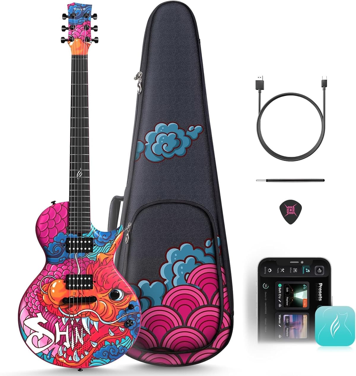 enya NOVA GO SONIC Loong Guitarra eléctrica con altavoz inalámbrico 10W y presets onboard
