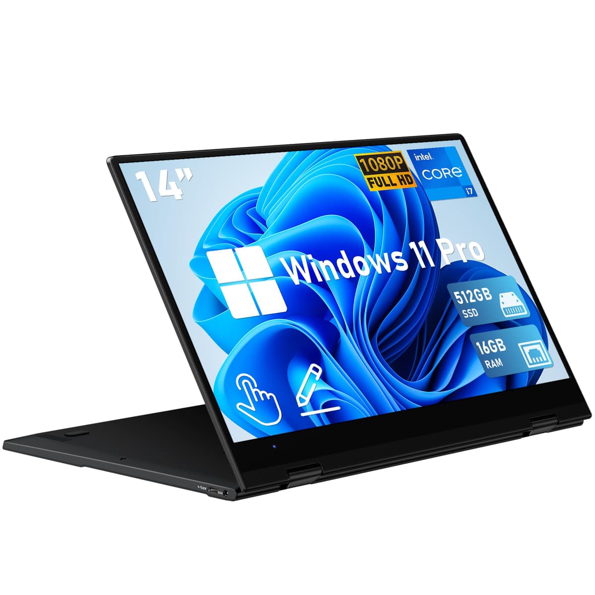 FUNYET Portátil con pantalla táctil, 14 pulgadas 2 en 1 para gaming, Windows 11 Pro, Intel Core i7-1265U (hasta 4.8 GHz), 16 GB RAM, 1 TB SSD, teclado retroiluminado, Wi-Fi 6, BT5.2, 1920 x 1080 FHD FUN01-05