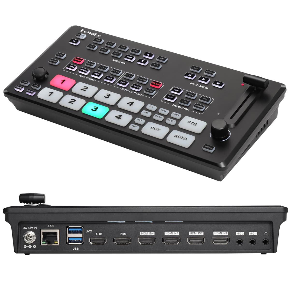FoMaKo Mezclador/Conmutador de Video HDMI 4K, Conmutador de Transmisión en Vivo de 5 Canales, Entrada 4K 60FPS, Salida 1080p 60FPS, Soporta Controlador PTZ, Conmutador de Video HDMI, M1
