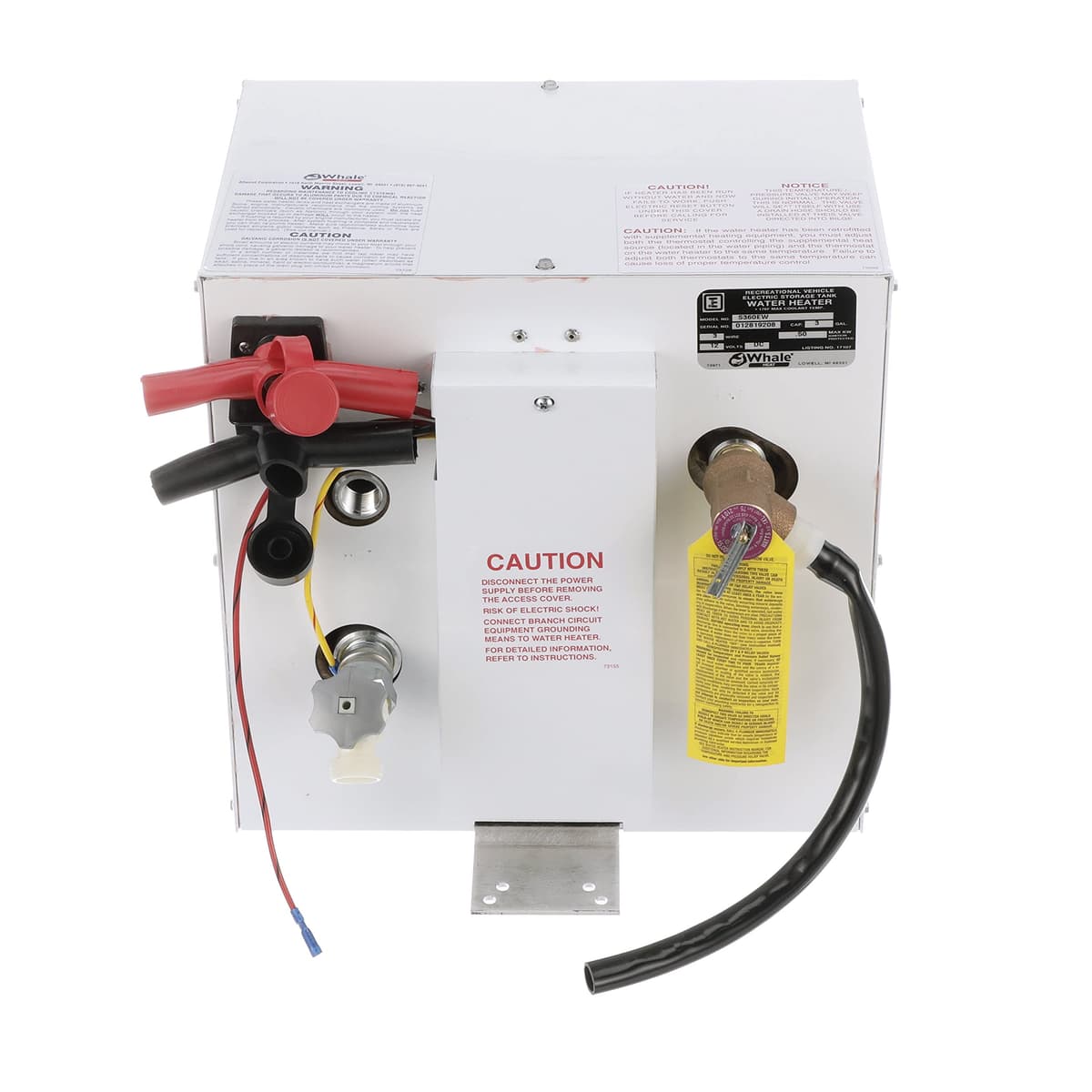 Whale S360EW Calentador de agua 12V, 3 galones, elemento de 300W, incluye válvula de alivio y ánodo de magnesio