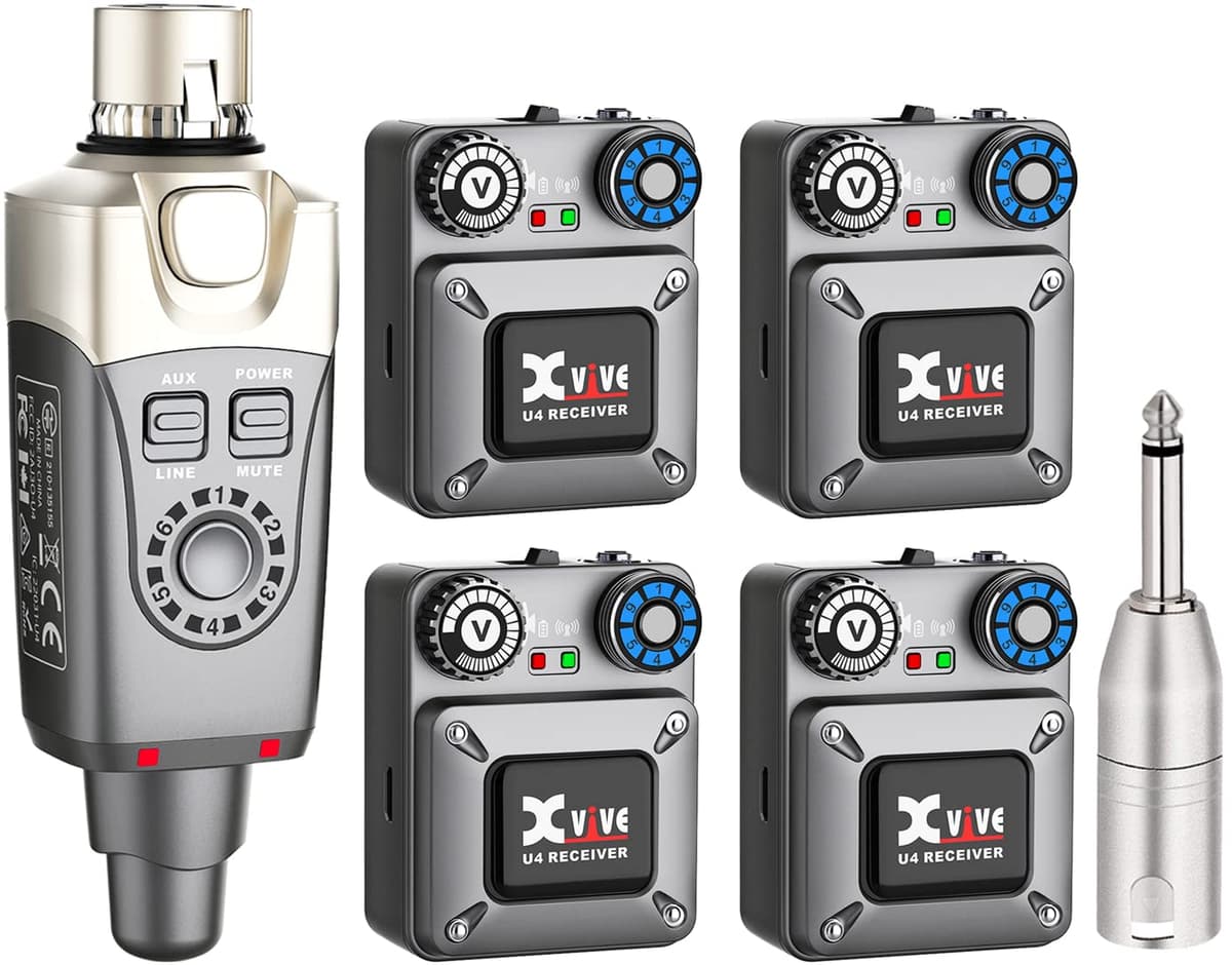 Xvive U4R4 sistema inalámbrico in-ear U4 con transmisor y 4 receptores