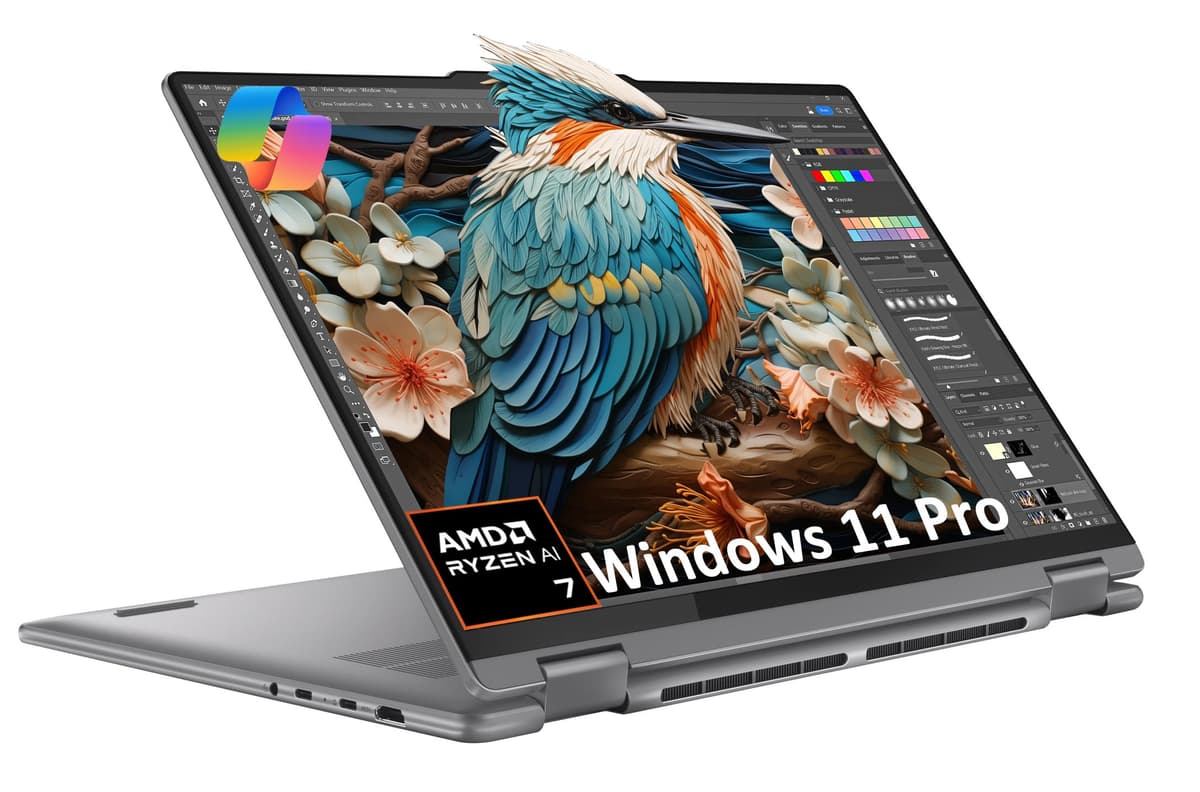 ist computers Lenovo Yoga 7 7i 2 en 1 Laptop (Pantalla táctil 16" FHD+, AMD Ryzen 7 8840HS (Mejor que i7-1355U), 16GB RAM DDR5, SSD 1TB) PC con IA, Teclado retroiluminado, Lector de huellas, Webcam FHD IR, Windows 11 Pro con Copilot, Gris Ártico Yoga 7 2-in-1