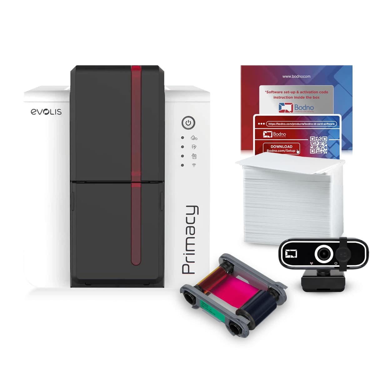 Bodno Evolis Primacy 2 Impresora de credenciales a doble cara + paquete de suministros Edición Silver Primacy 2 Silver Edition
