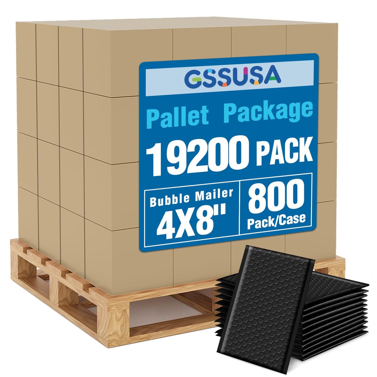 GSSUSA Black Bubble Mailers 4x8 pulgadas, pack 19200