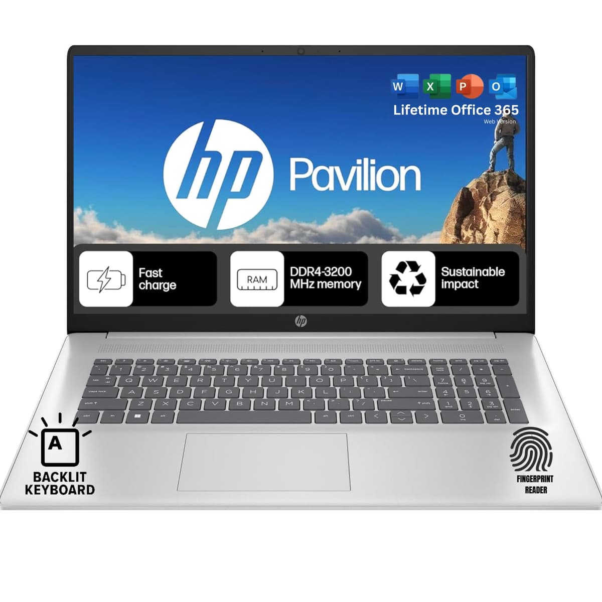 Laptop HP 17.3 con teclado retroiluminado y lector de huellas | Office 365 para web de por vida | Intel i5 de 10 núcleos, gráficos Iris Xe | 16 GB RAM, 512 GB SSD | Windows 11 sin mouse n300i5