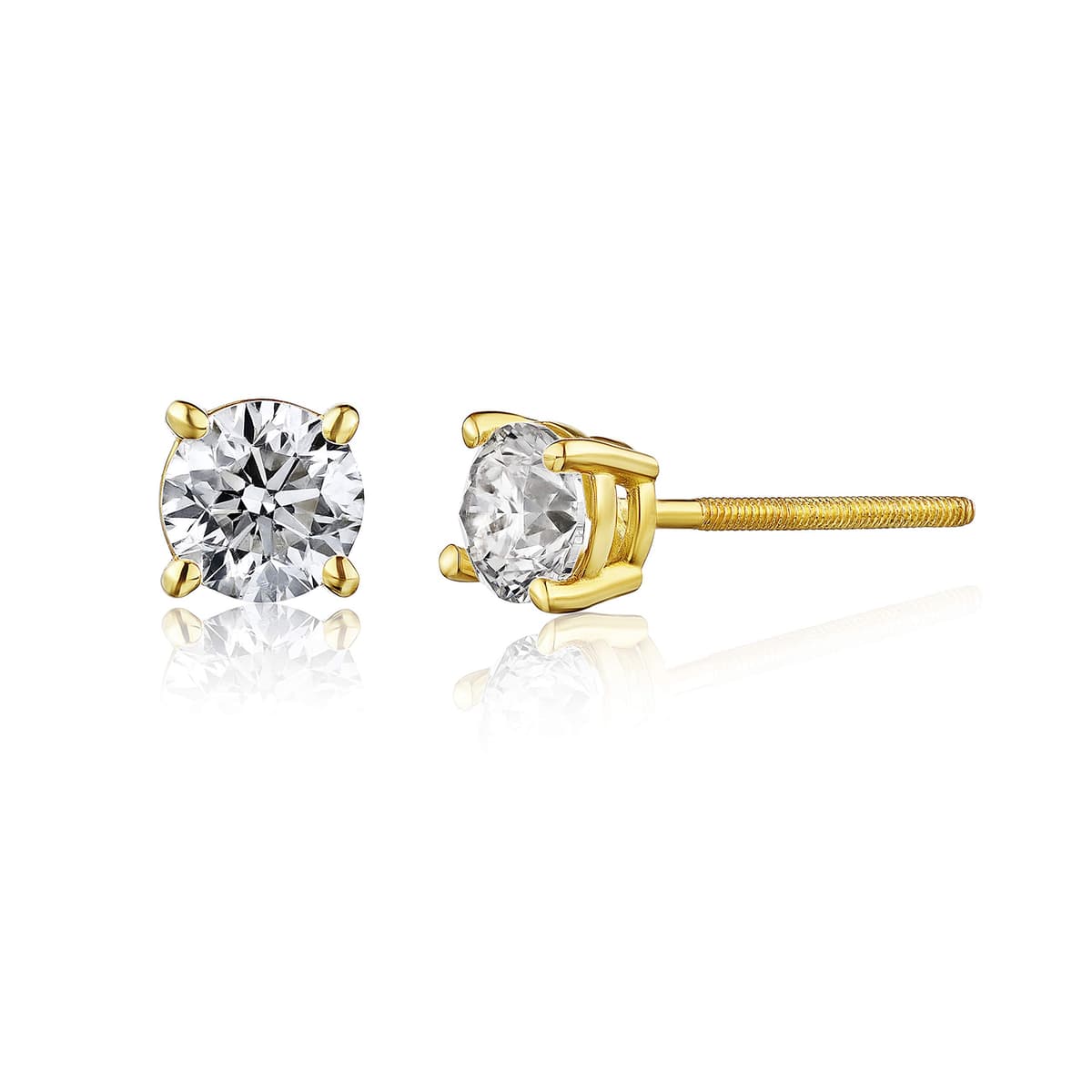 The Diamond Channel Aretes de botón de diamante NATURAL CERTIFICADO PREMIUM 0.20-2.00 cttw para mujer, aretes de oro de 14 quilates, engaste de 4 garras con broches de rosca (0.75 cttw, oro amarillo) ERBYG-075-OBS