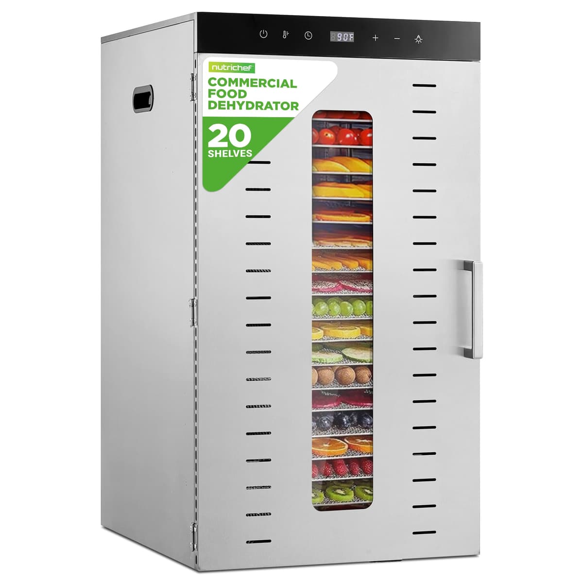 NutriChef Deshidratador comercial 20 bandejas de acero inoxidable con control digital y temporizador NCFD2SHELF