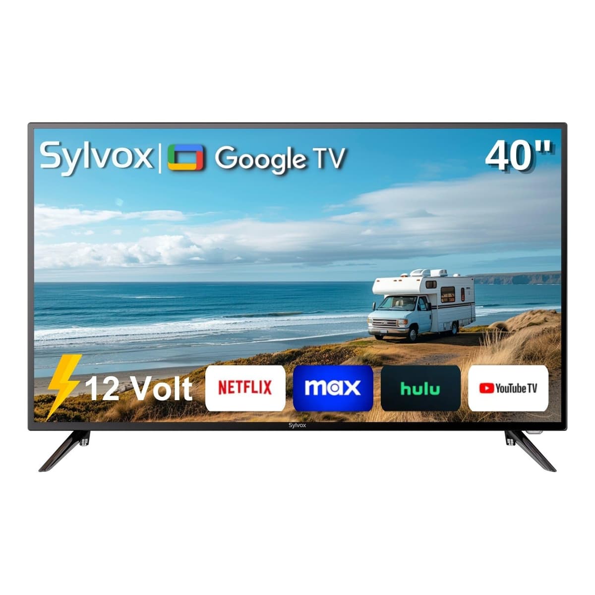 SYLVOX Smart TV para RV, 40'' 12 Voltios para casas rodantes, 1080P FHD compatible con Google TV y Google Assistant, tienda de aplicaciones integrada, screencast, televisor inteligente pequeño para RV, campers, botes y más RT40G-A