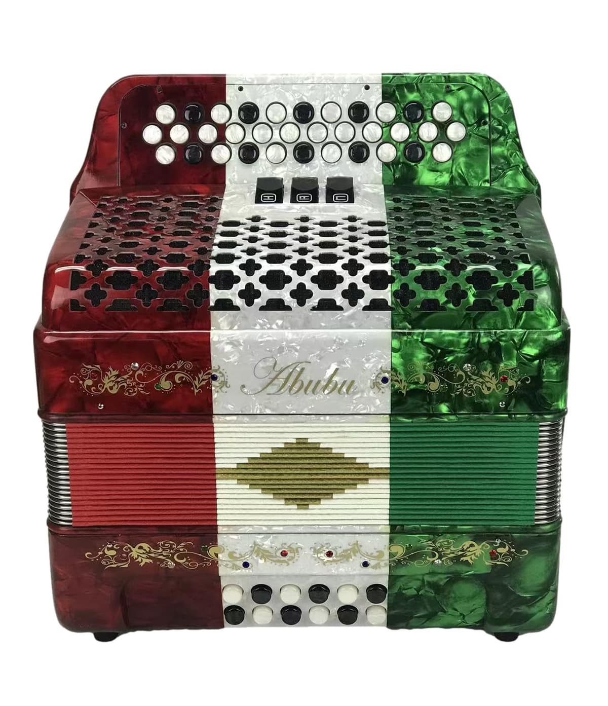 Abubu 34-Key Accordion 3412 FBE (Tricolor de Verde, Blanco y Rojo) Abubu34-FBE