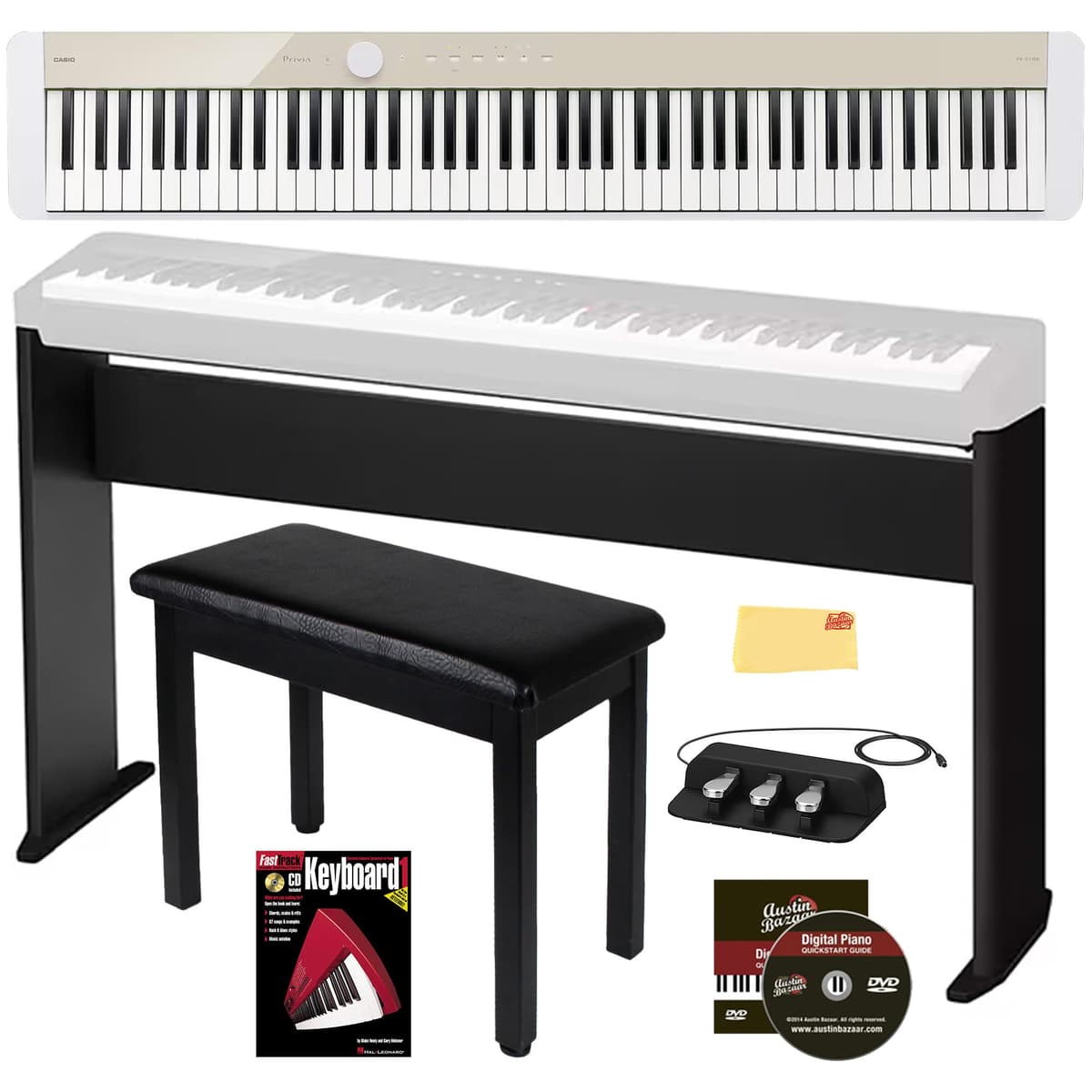 Casio PX-S1100 Privia Mellow Beige Bundle Pro con CS-68, Banco, Unidad SP-34 3 Pedales, Libro y DVD AUS-PX-S1100MB-COMBO-PRO
