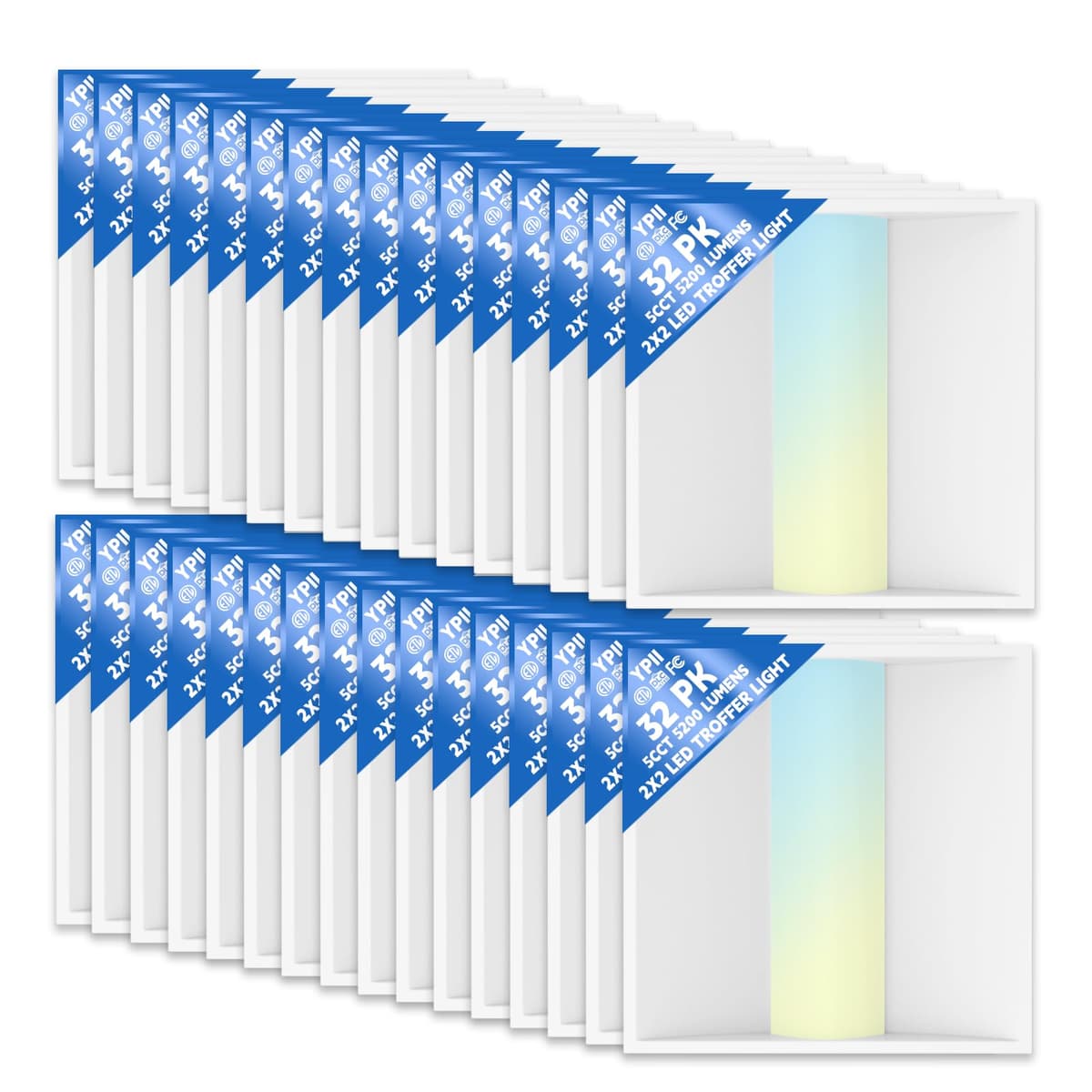 YPII Luminaria Troffer LED 2x2 Centro con Canastilla, 3CCT 3500/4000/5000K, Regulable 30/35/40W, 0-10V, Perfil Delgado 32 Pack TTR-L-HY