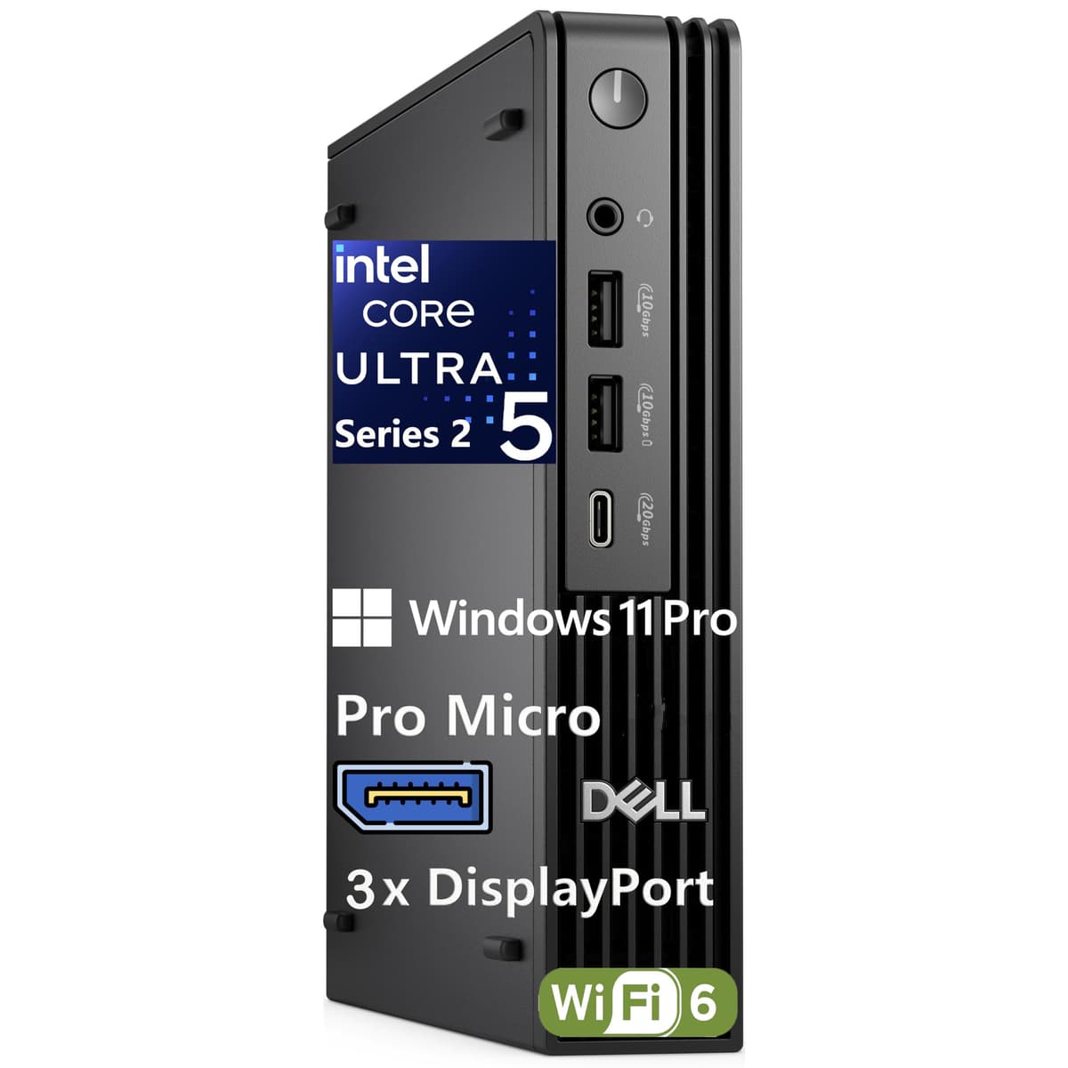 Dell Micro Mini Desktop, Next Gen OptiPlex 7000 7020 MFF, PC con AI Copilot+, Intel Ultra 5 235 (13 TOPS NPU, 14 núcleos), 64GB DDR5, 2TB SSD, 3x DP, Bluetooth, WiFi 6, Windows 11 Pro
