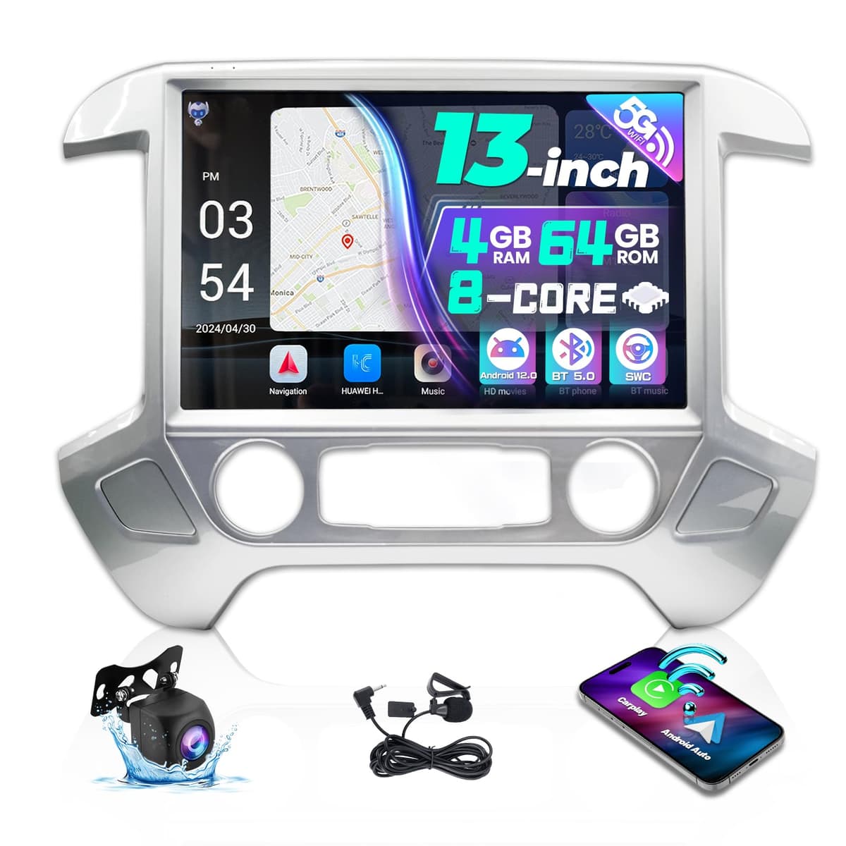 LASERTAIL Radio para Auto 13.1 Pulgadas 8 Núcleos para Chevy Silverado GMC Sierra 2014-2018 Actualización Android 13 Estéreo 2K Pantalla Táctil para Silverado Unidad Principal CarPlay Android Auto WiFi 5G SWC GPS Cámara 1080P 4+64GB 2K Silverado