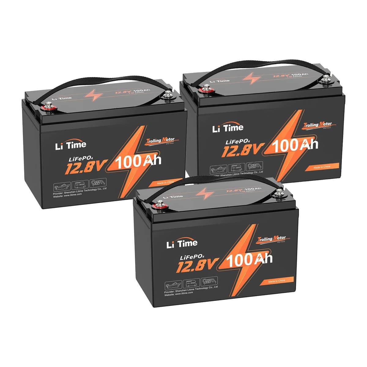 LiTime 12V 100Ah LiFePO4 Group 31 - 100A BMS y protección baja temp, hasta 15000 ciclos L12V100-100-TM-4-A100-Pack3-1