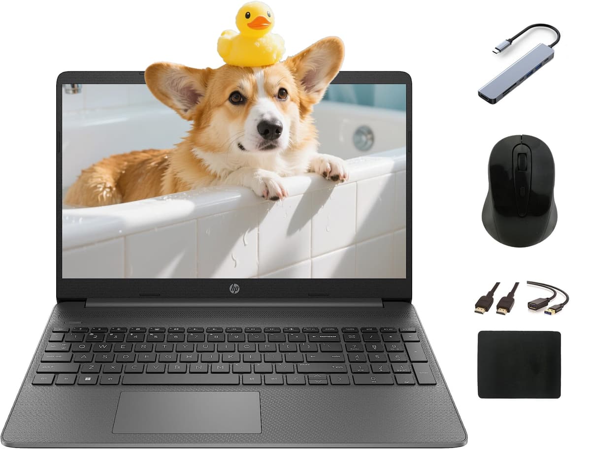 HP Laptop 15, pantalla FHD de 15,6", 32 GB de RAM, SSD PCIe de 2 TB, procesador Intel de 6 núcleos, teclado numérico, HDMI, USB-C, cámara web, Wi-Fi 6, carga rápida, Windows 11 Home, con accesorios BWE 5 en 1